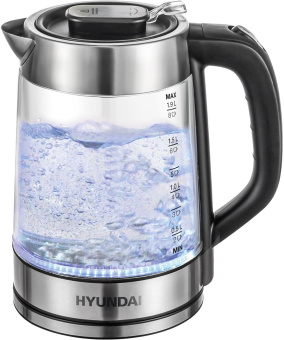 Чайник электрический Hyundai HYK-G4015 1.7л. 2200Вт черный/серебристый корпус: стекло от магазина РЭССИ