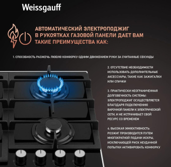Газовая варочная поверхность Weissgauff HGG 641 BGV черный от магазина РЭССИ
